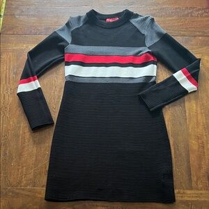Krimson Klover Black Dress with Red and Gray Stripes